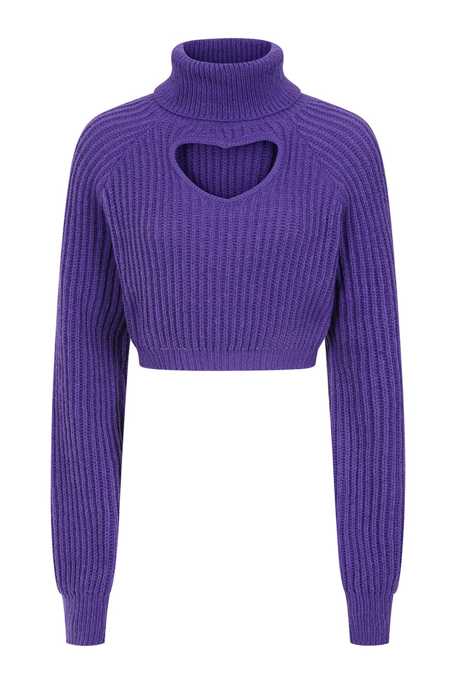 Banned Apparel Eira Purple Cropped Heart Cut-Out Jumper