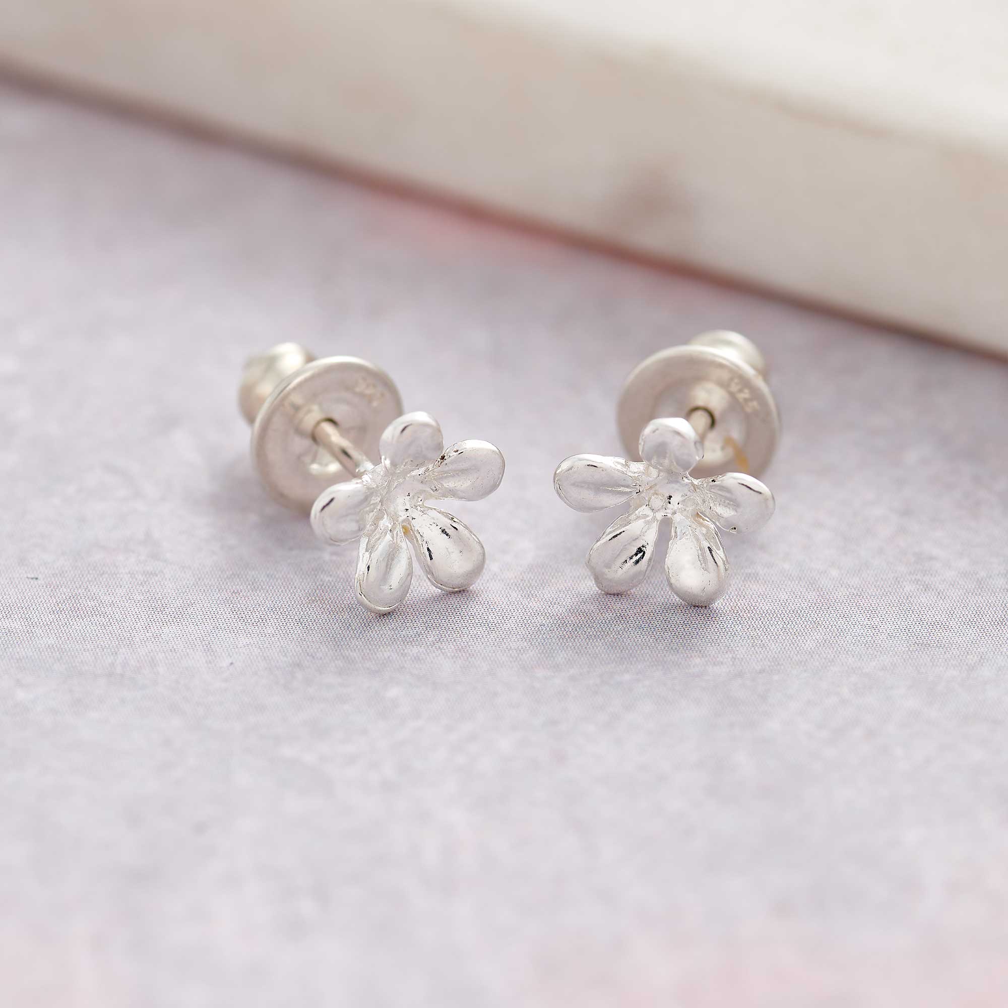 Jasmine Flower Silver Stud Earrings