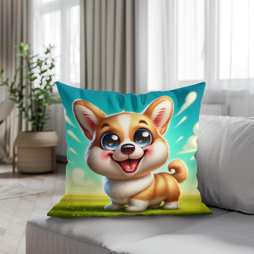 Cheerful Corgi Caricature Cotton Cushion