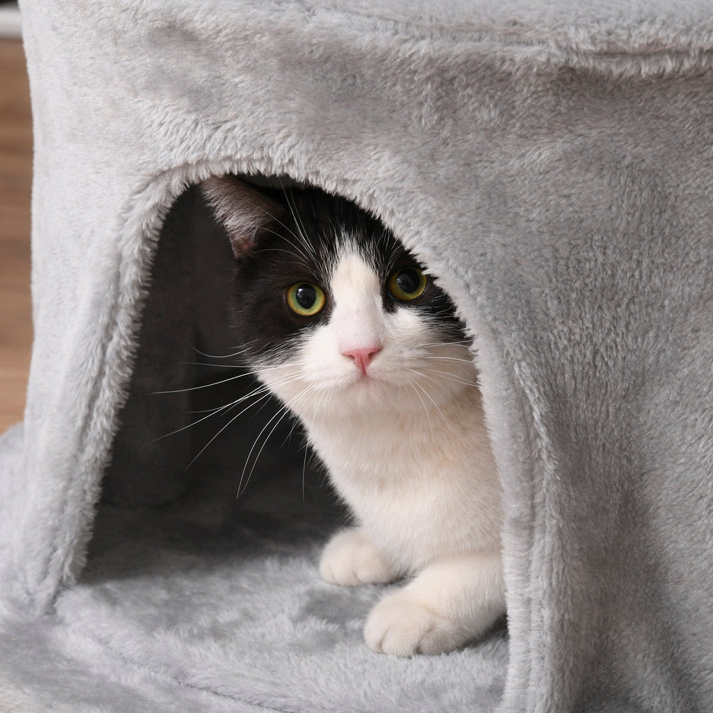 PawHut Cat Tree for Indoor Cats Kitten Tower Multi-level Activity Centre Pet Furniture with Scratching Post Condo Hanging Ropes Plush Perches Grey