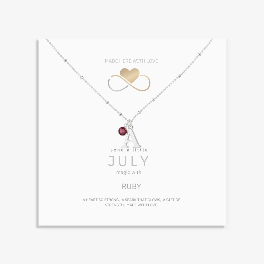 July Birthstone Necklace with Initial Charm | Ruby Gift for Her