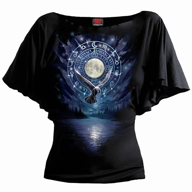 WITCHCRAFT - Top de manga de murciélago con cuello barco negro