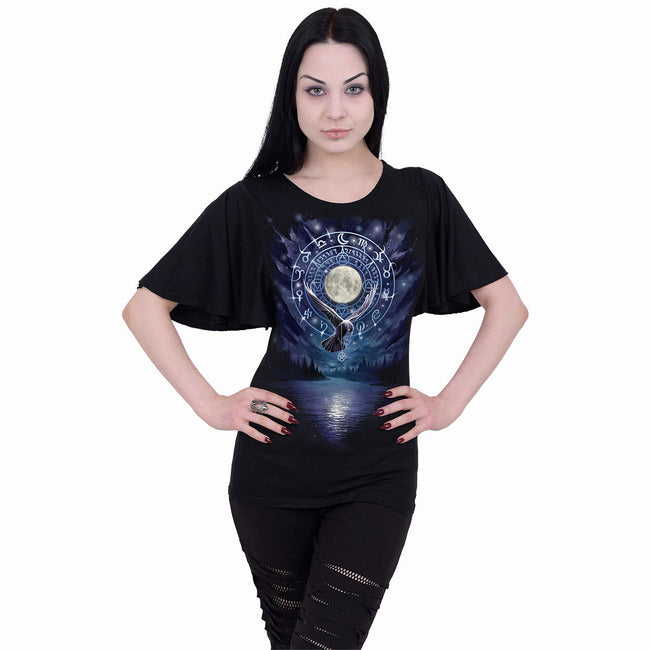 WITCHCRAFT - Top de manga de murciélago con cuello barco negro