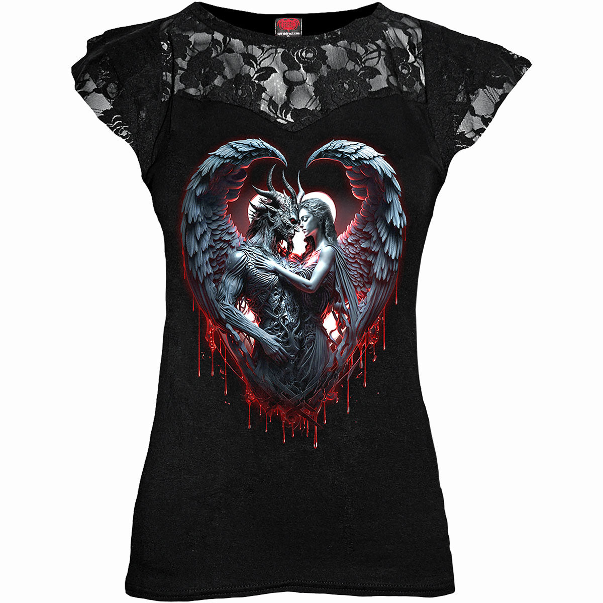 SOLEMN VOW - Spitzen-Layered-Oberteil mit Kappenärmeln Schwarz