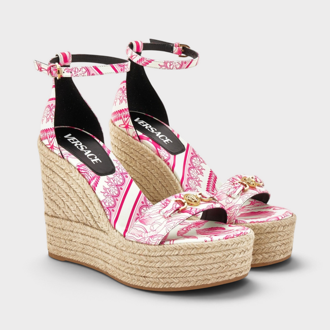 Espadrilles plateforme Medusa rose blanc doré