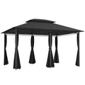 Outsunny 3 x 4m Steel Gazebo, with Curtains - Black