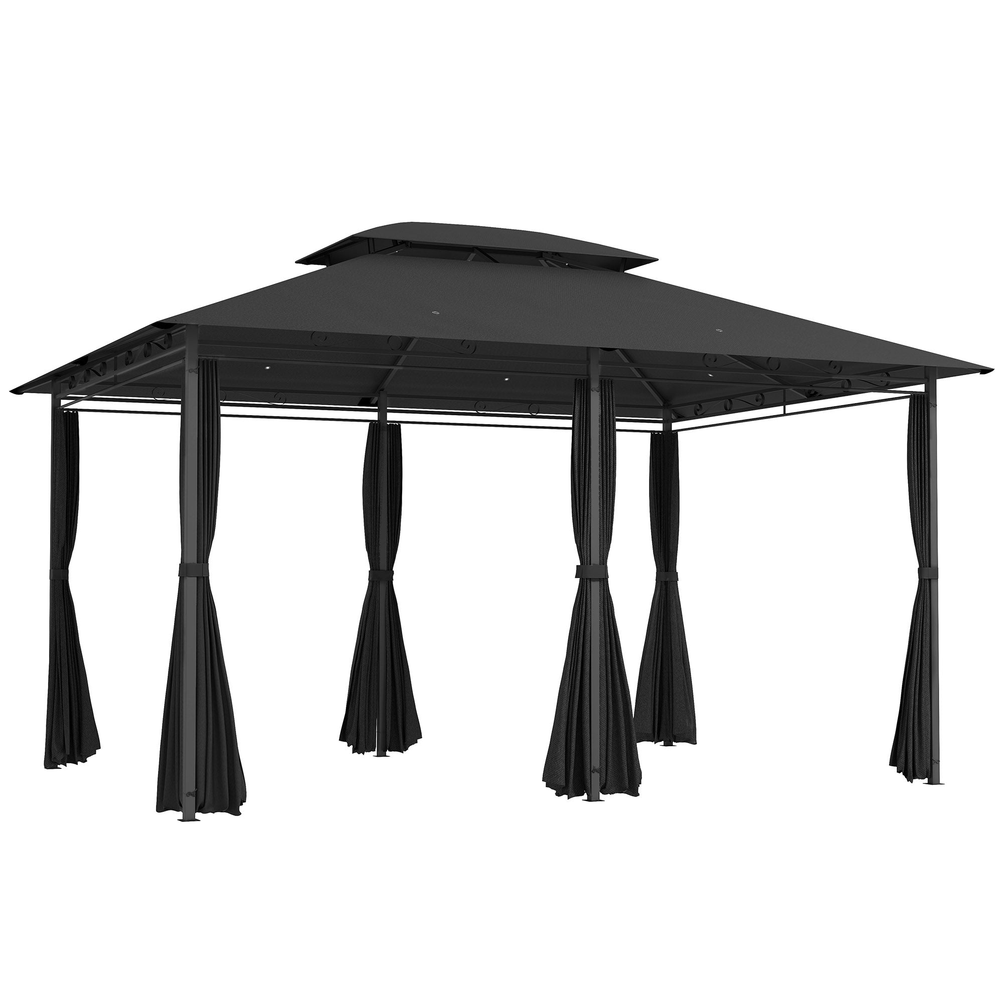 Outsunny 3 x 4m Steel Gazebo, with Curtains - Black
