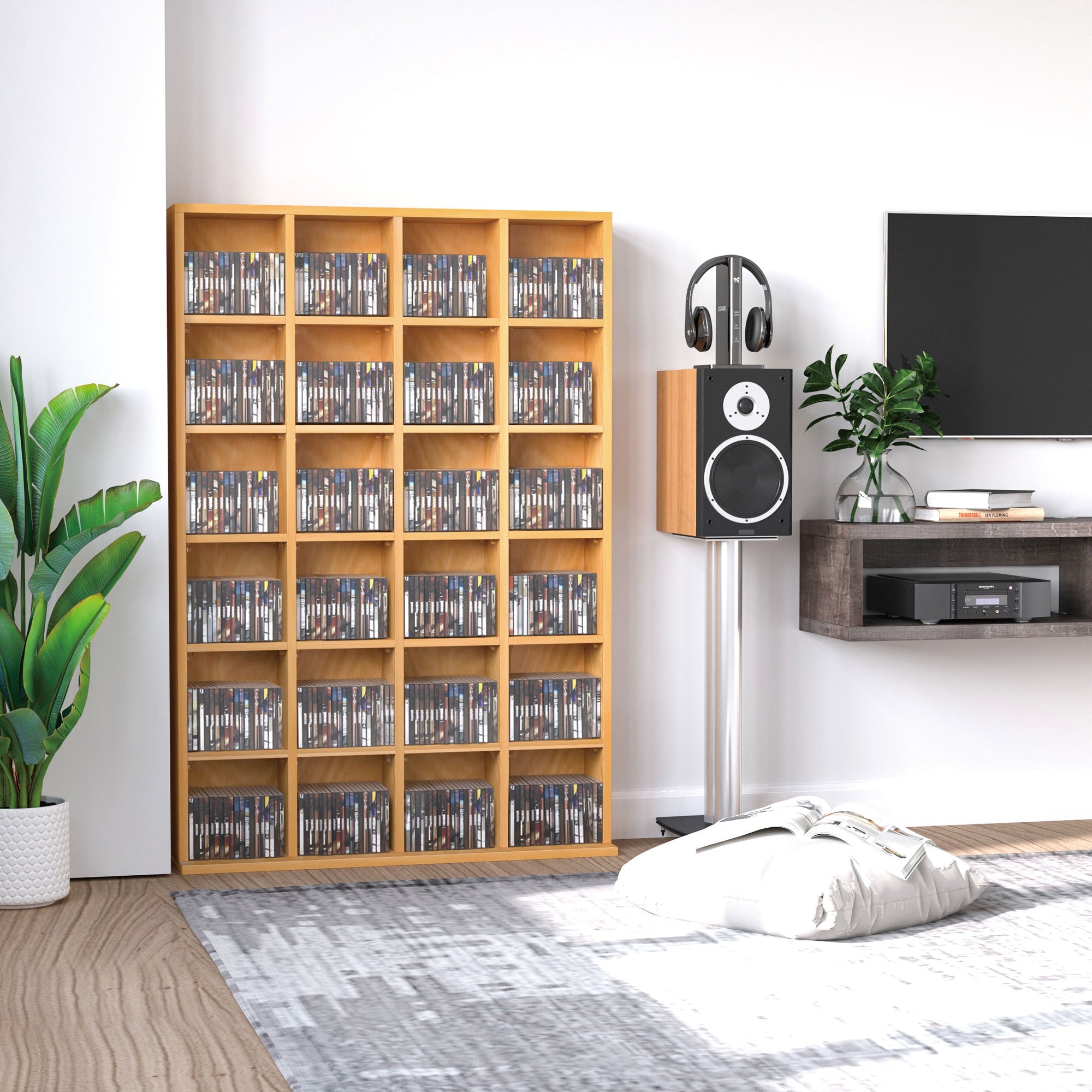 HOMCOM CD Storage Unit with Adjustable Shelves, 89 x 130.5 cm, Beech Wood Finish