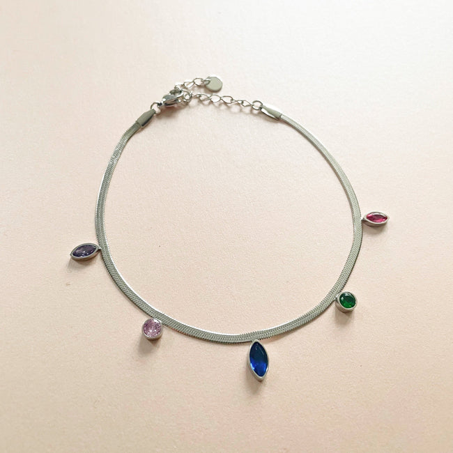 Nala silberne Fußkette mit Schmucksteinen