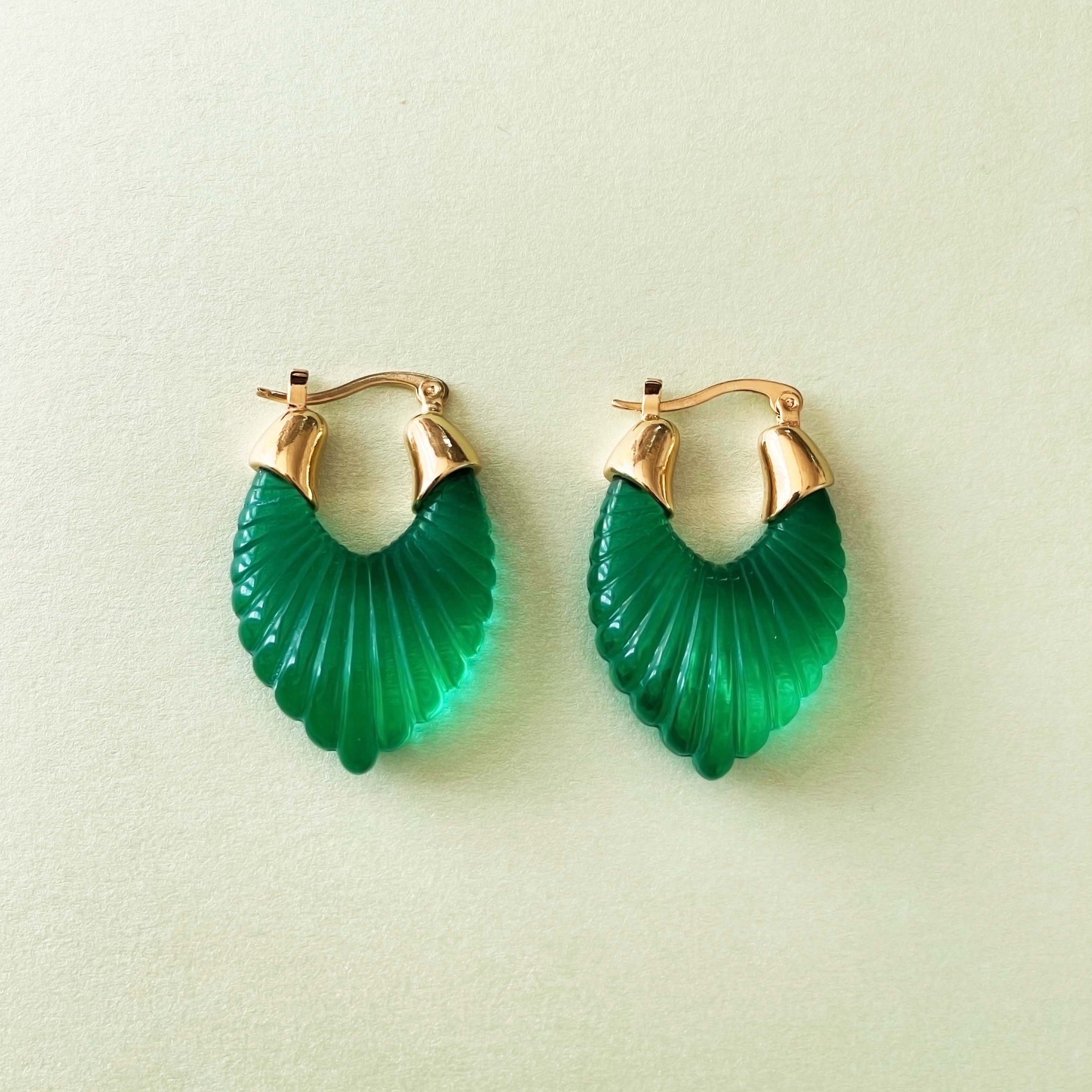 Pendientes de aro estriados Audrey Emerald