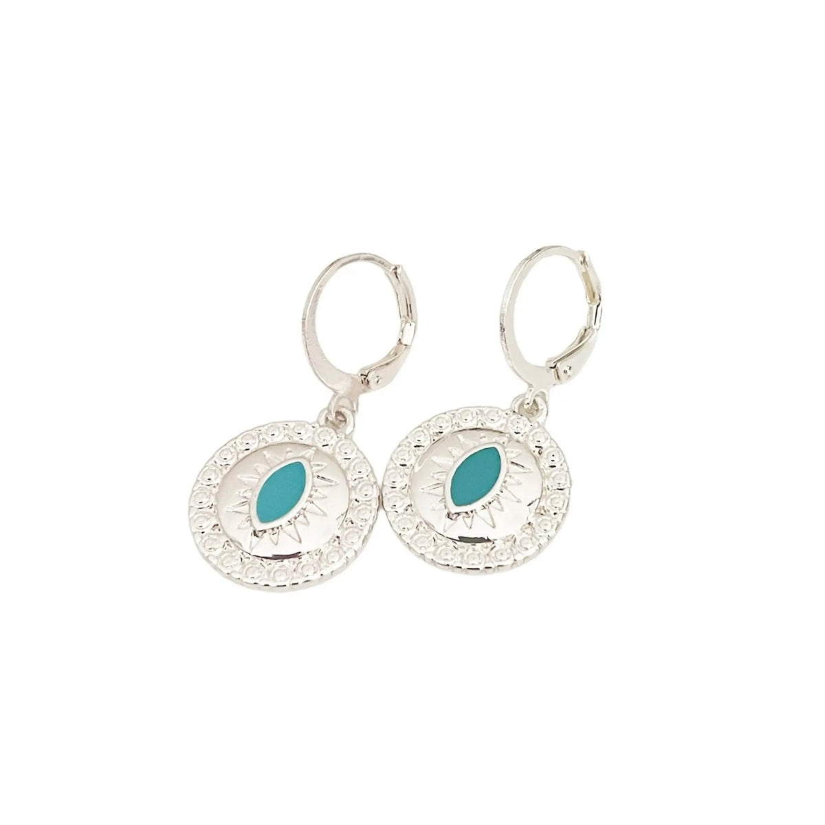 Yasmin Silver Lucky Evil Eye Charm Huggies