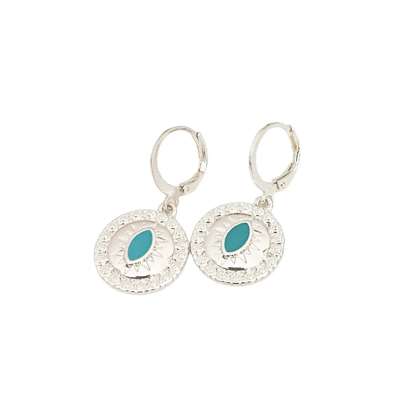 Yasmin Silver Lucky Evil Eye Charm Huggies