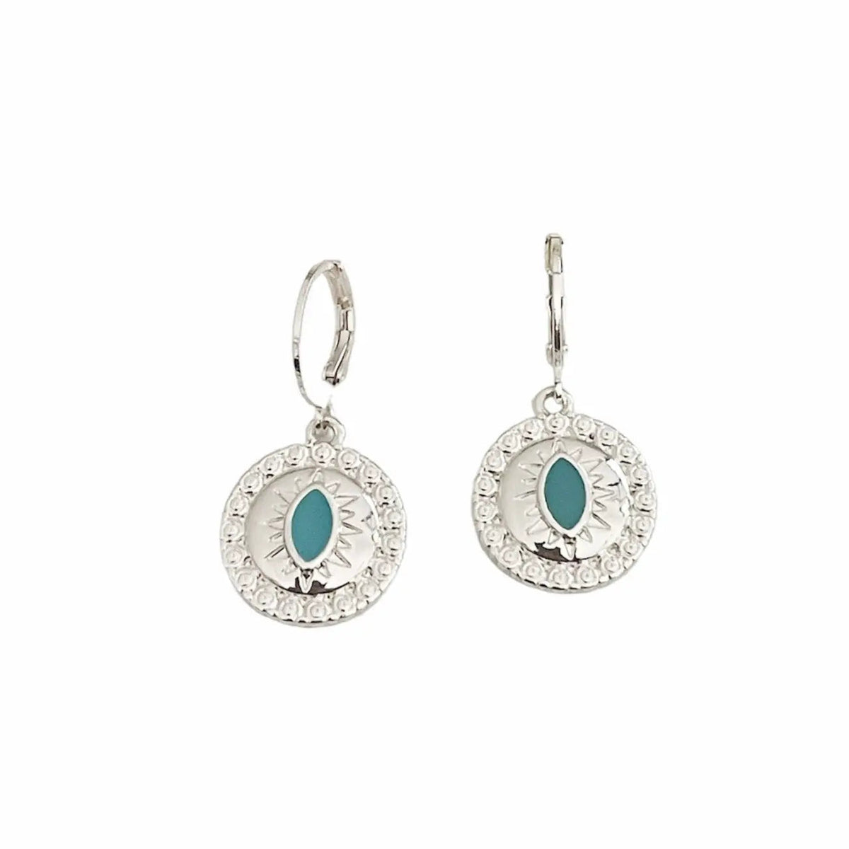 Yasmin Silver Lucky Evil Eye Charm Huggies