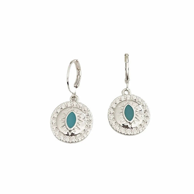 Yasmin Silver Lucky Evil Eye Charm Huggies