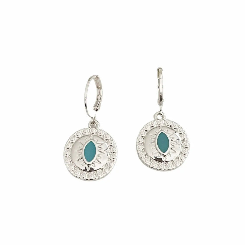 Yasmin Silver Lucky Evil Eye Charm Huggies
