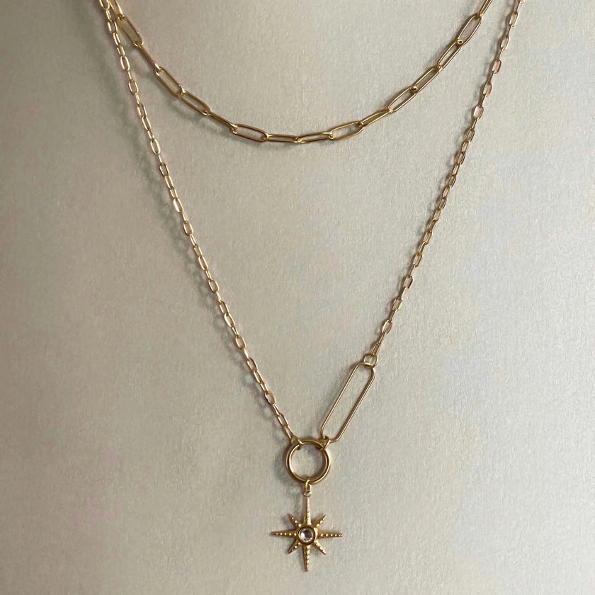 Sahara Luxe 18k Gold Plated Double Layer Sunburst Pendant Necklace