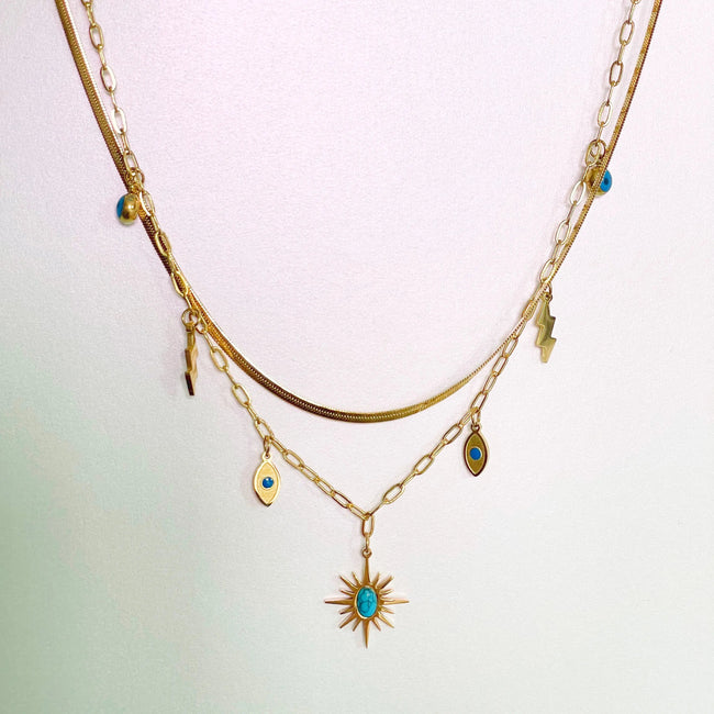 Cleopatra 18k Gold Plated Double Layered Charm Necklace