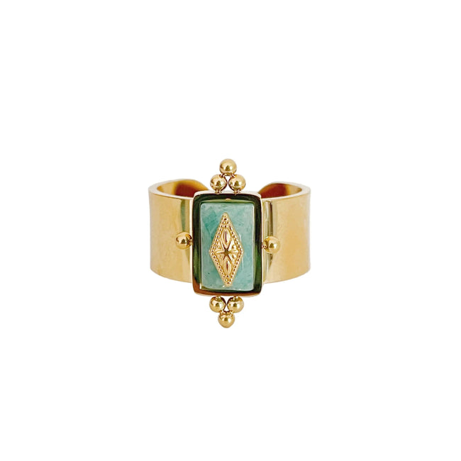 Anillo Luna de Turquesa Irregular de Banda Ancha con Cristales