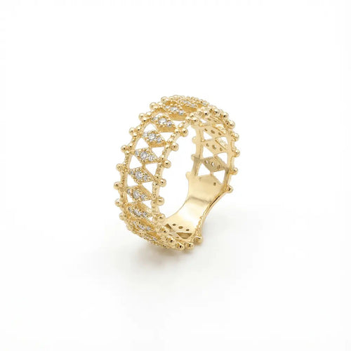 Lacework Elegance Gold Band: Refined Brilliance in 14K Better Gold