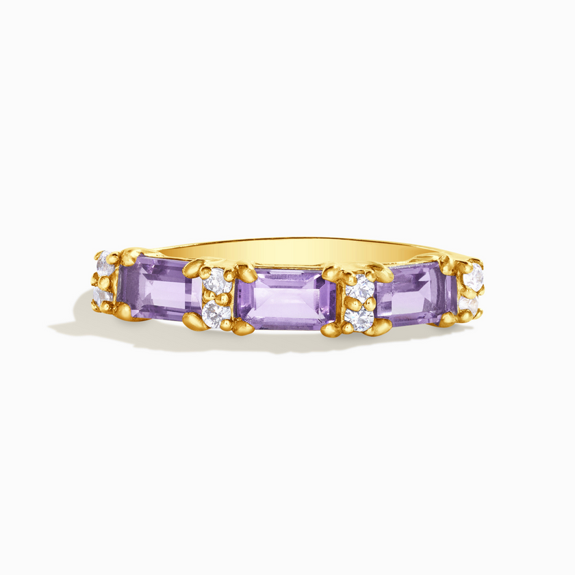 Anillo Eternity Lavanda Amatista Esmeralda en Vermeil de Oro de 18k