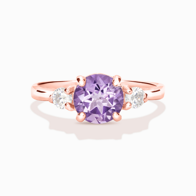 Anillo de amatista lavanda de tres piedras en vermeil de oro rosa de 18k