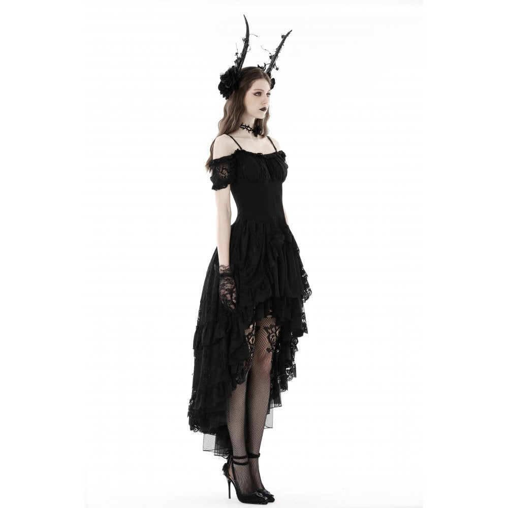 Dark in Love Lilinoe Goth Dress - Off Shoulder Lace-Up Back