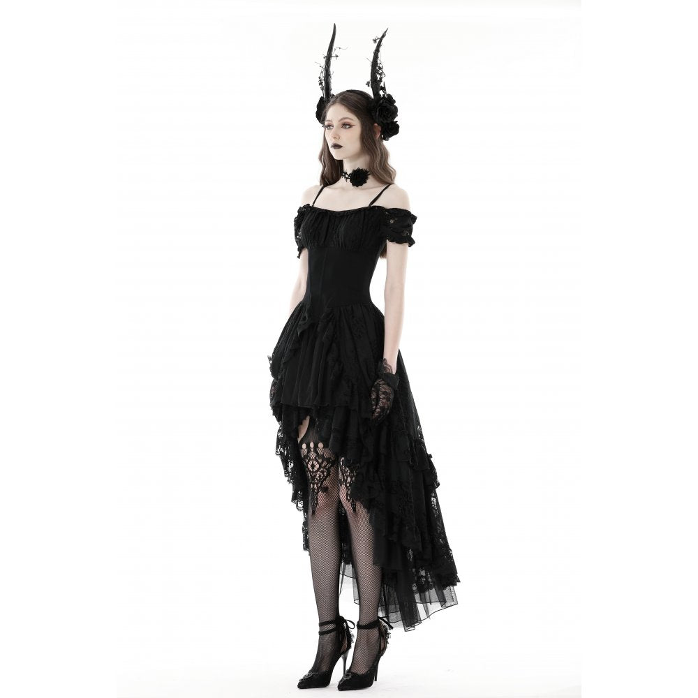 Dark in Love Lilinoe Goth Dress - Off Shoulder Lace-Up Back