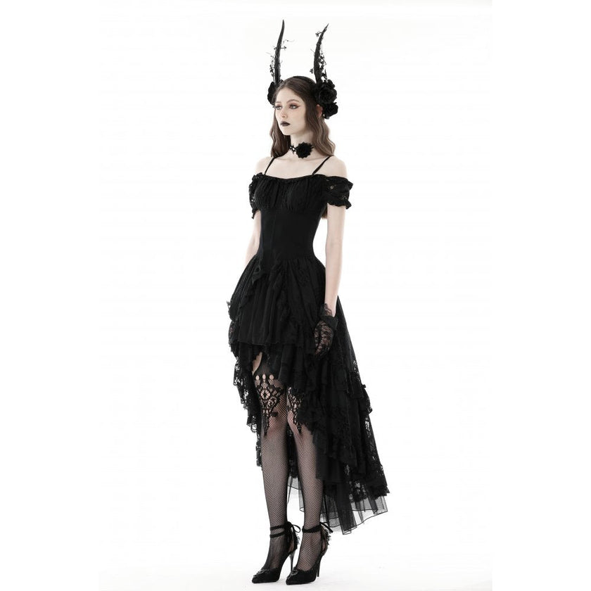 Dark in Love Lilinoe Goth Dress - Off Shoulder Lace-Up Back