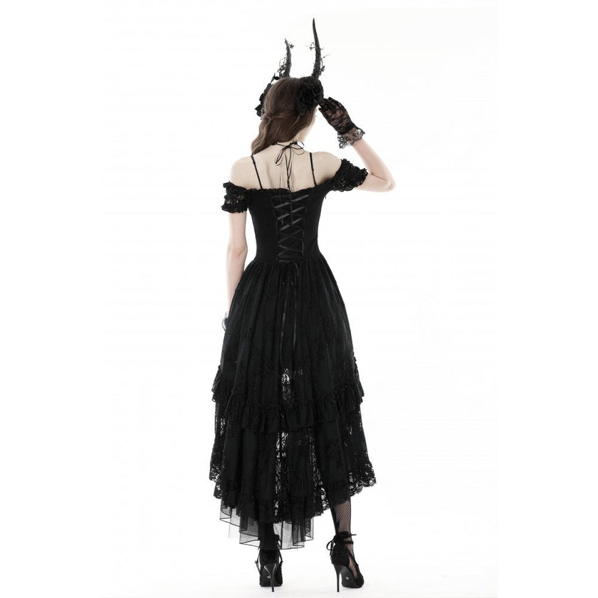 Dark in Love Lilinoe Goth Dress - Off Shoulder Lace-Up Back
