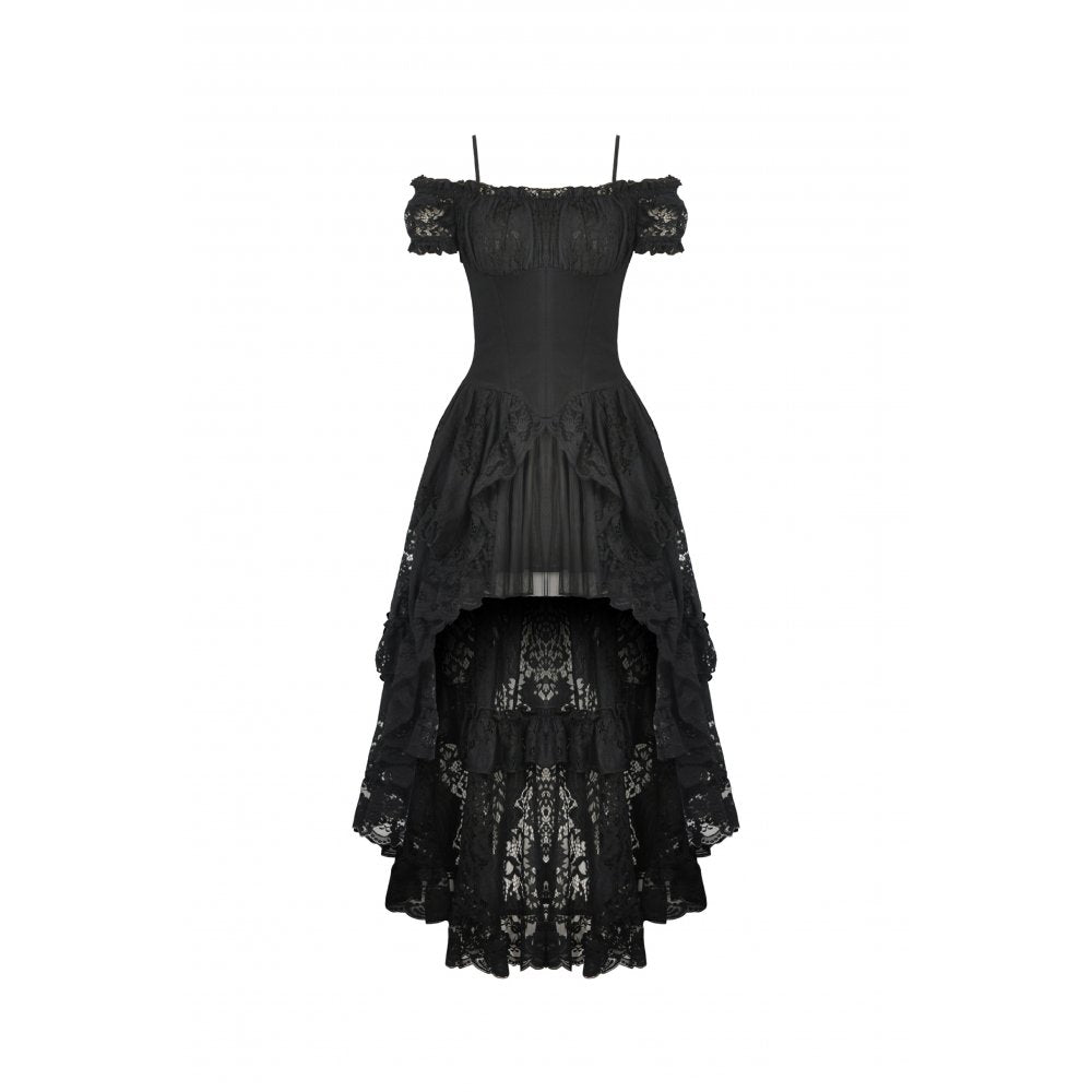 Dark in Love Lilinoe Goth Dress - Off Shoulder Lace-Up Back