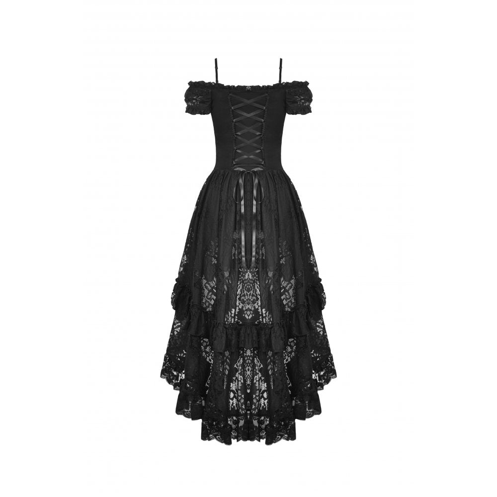 Dark in Love Lilinoe Goth Dress - Off Shoulder Lace-Up Back