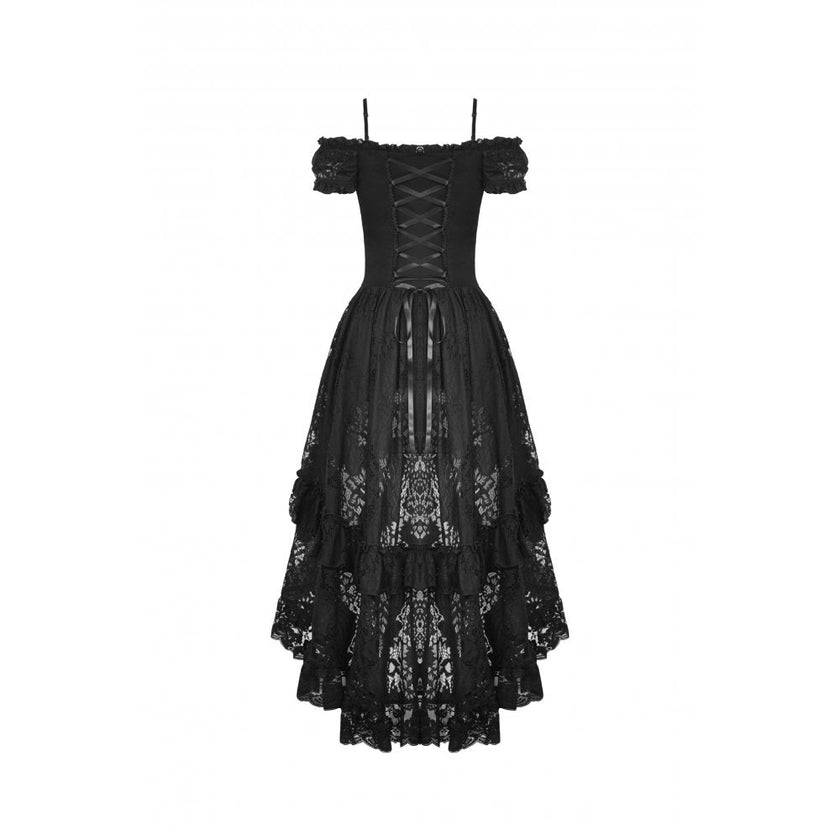 Dark in Love Lilinoe Goth Dress - Off Shoulder Lace-Up Back