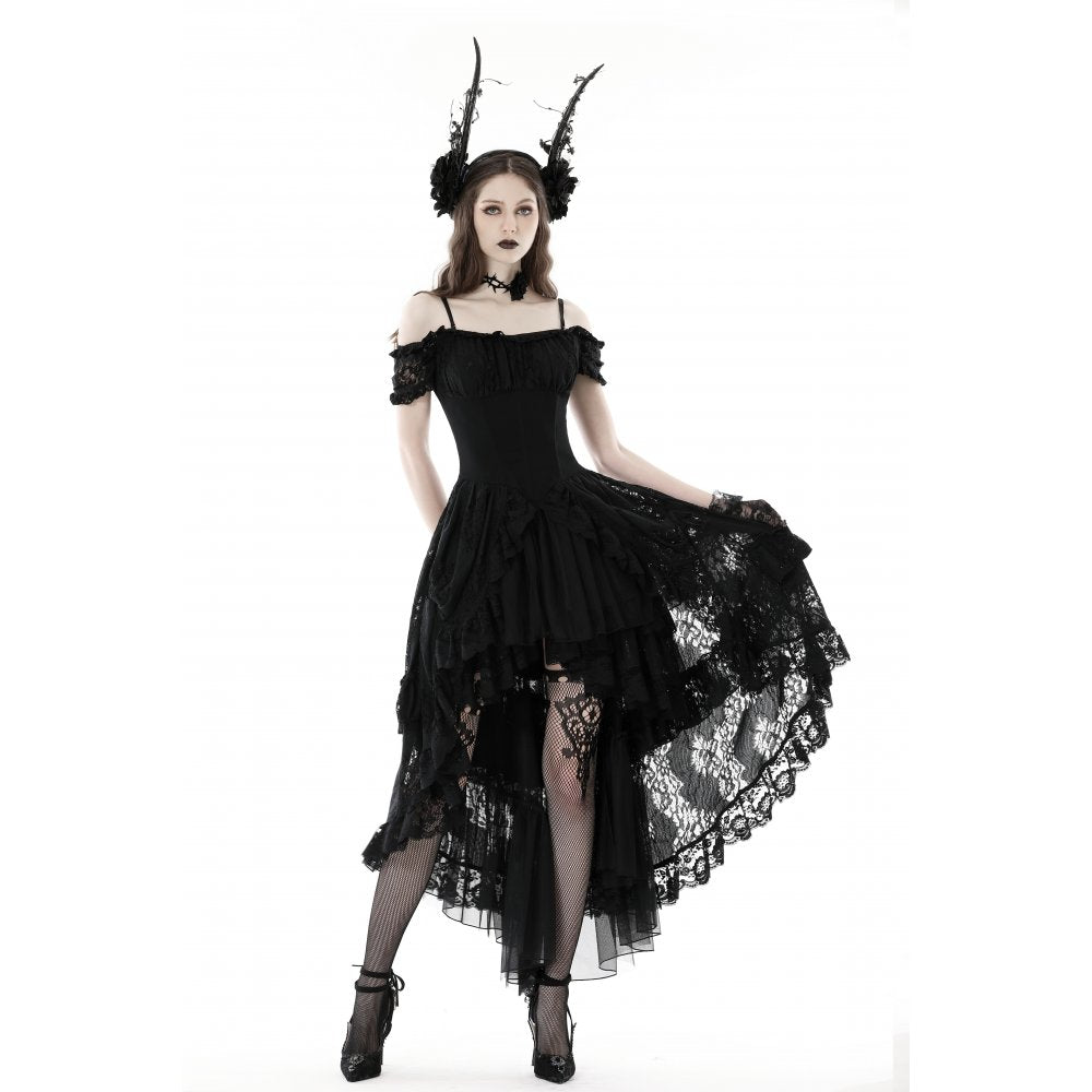 Dark in Love Lilinoe Goth Dress - Off Shoulder Lace-Up Back