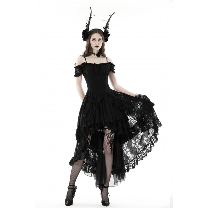 Dark in Love Lilinoe Goth Dress - Off Shoulder Lace-Up Back