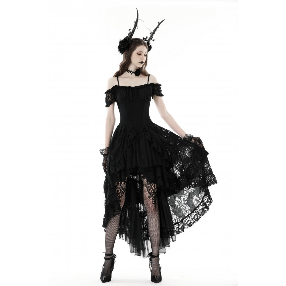 Dark in Love Lilinoe Goth Dress - Off Shoulder Lace-Up Back