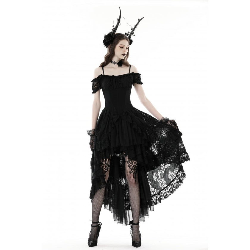 Dark in Love Lilinoe Goth Dress - Off Shoulder Lace-Up Back