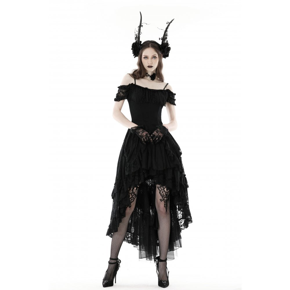 Dark in Love Lilinoe Goth Dress - Off Shoulder Lace-Up Back