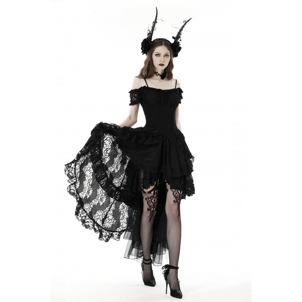 Dark in Love Lilinoe Goth Dress - Off Shoulder Lace-Up Back
