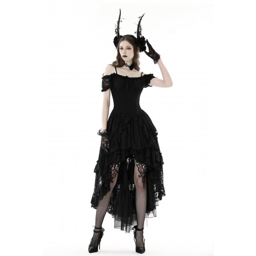 Dark in Love Lilinoe Goth Dress - Off Shoulder Lace-Up Back