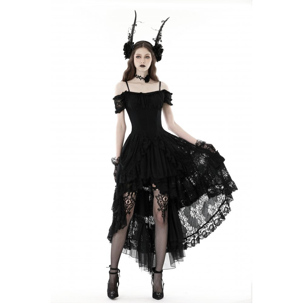 Dark in Love Lilinoe Goth Dress - Off Shoulder Lace-Up Back
