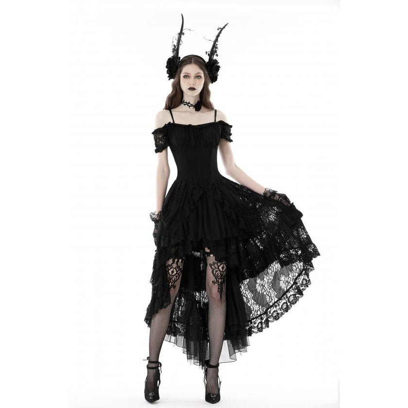 Dark in Love Lilinoe Goth Dress - Off Shoulder Lace-Up Back