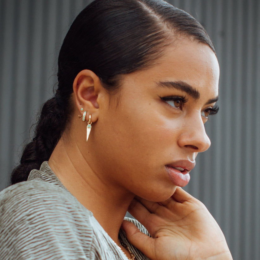 Lime Green Opal Huggie Earrings