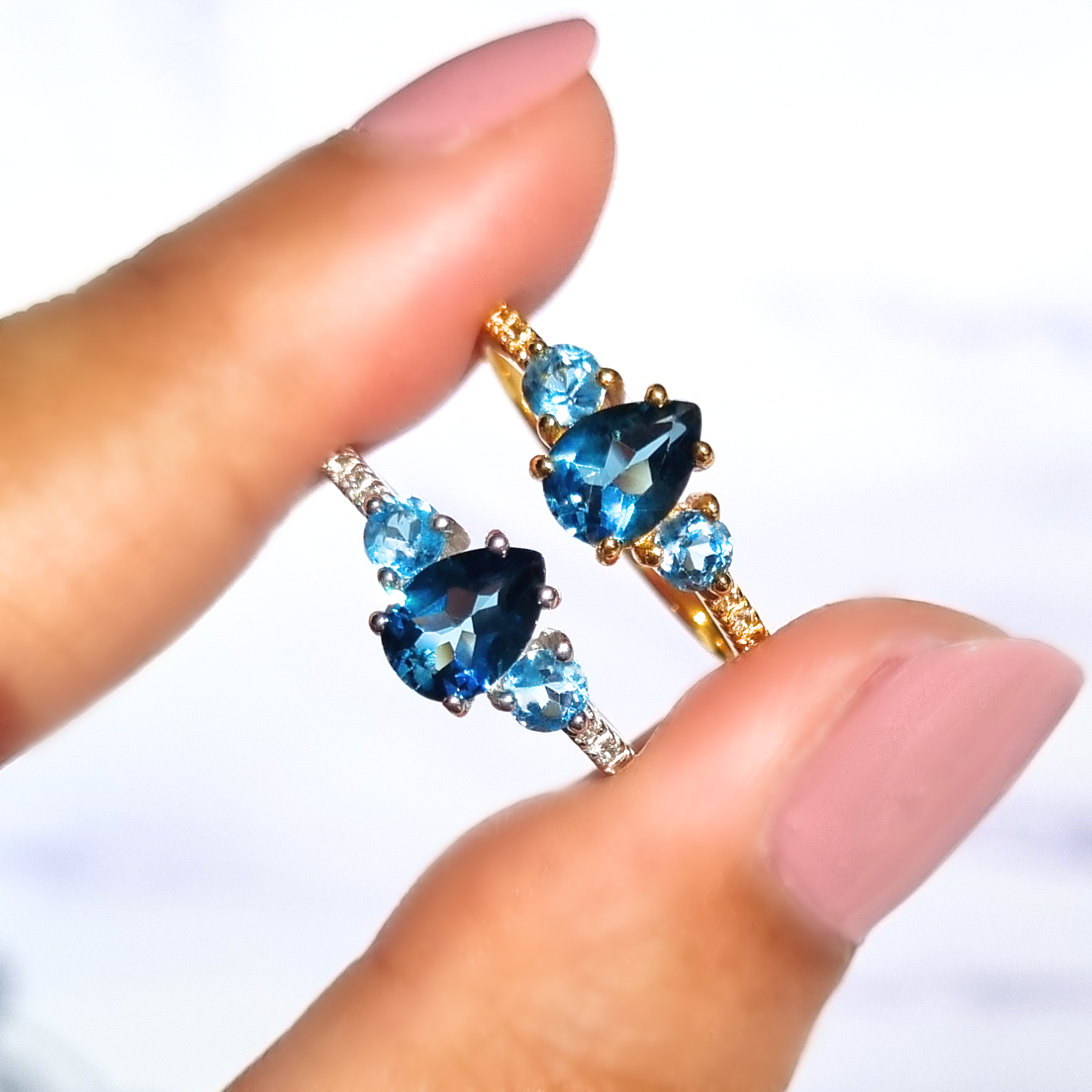 London Blue and Swiss Blue Topaz Ring in Sterling Silver