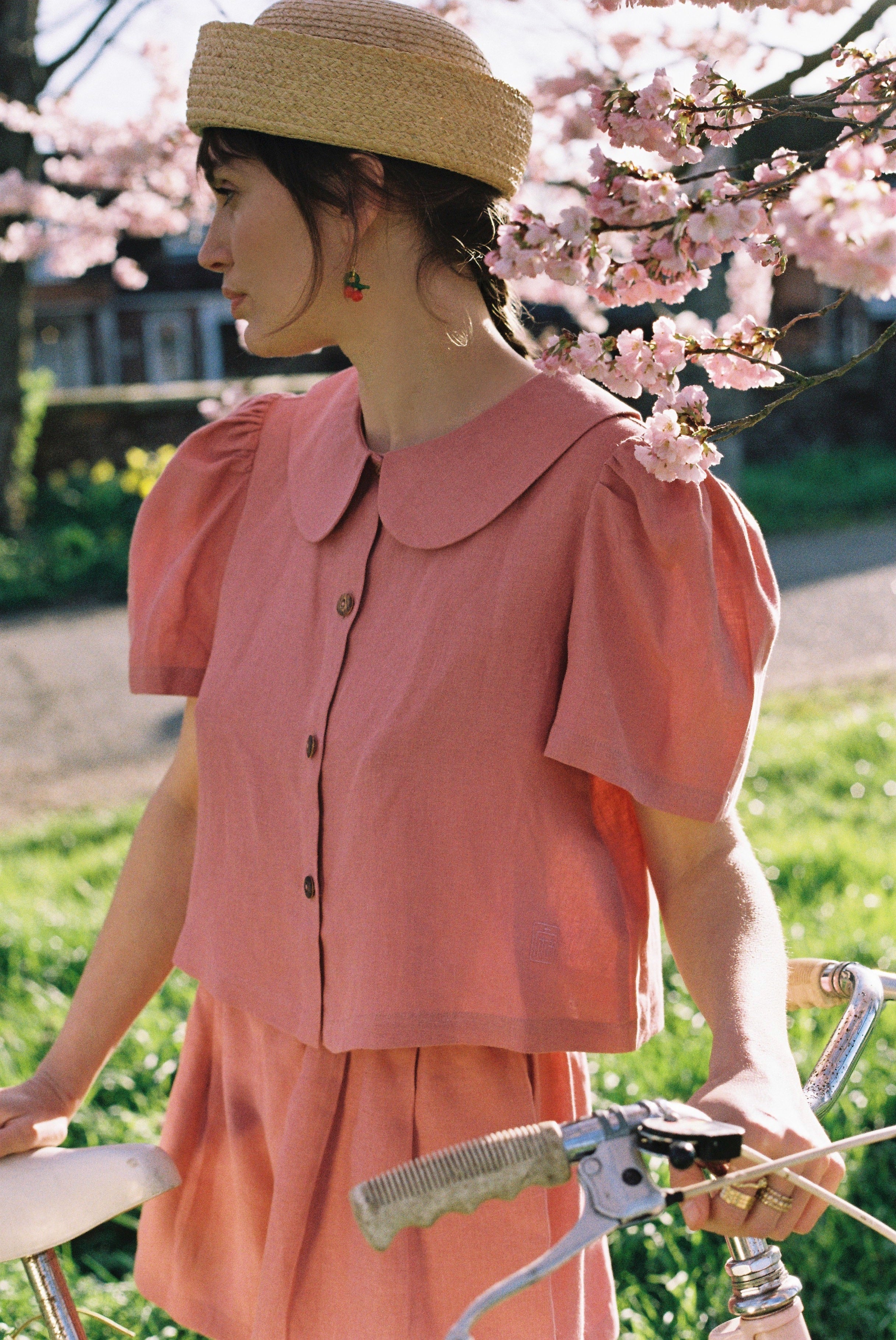 Frances Linen Cropped Blouse  - Berry -size S/M on pre-order for end of September delivery
