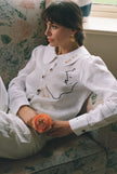 Eat Together Embroidered Claudine Linen Blouse - White  x Sshepaints