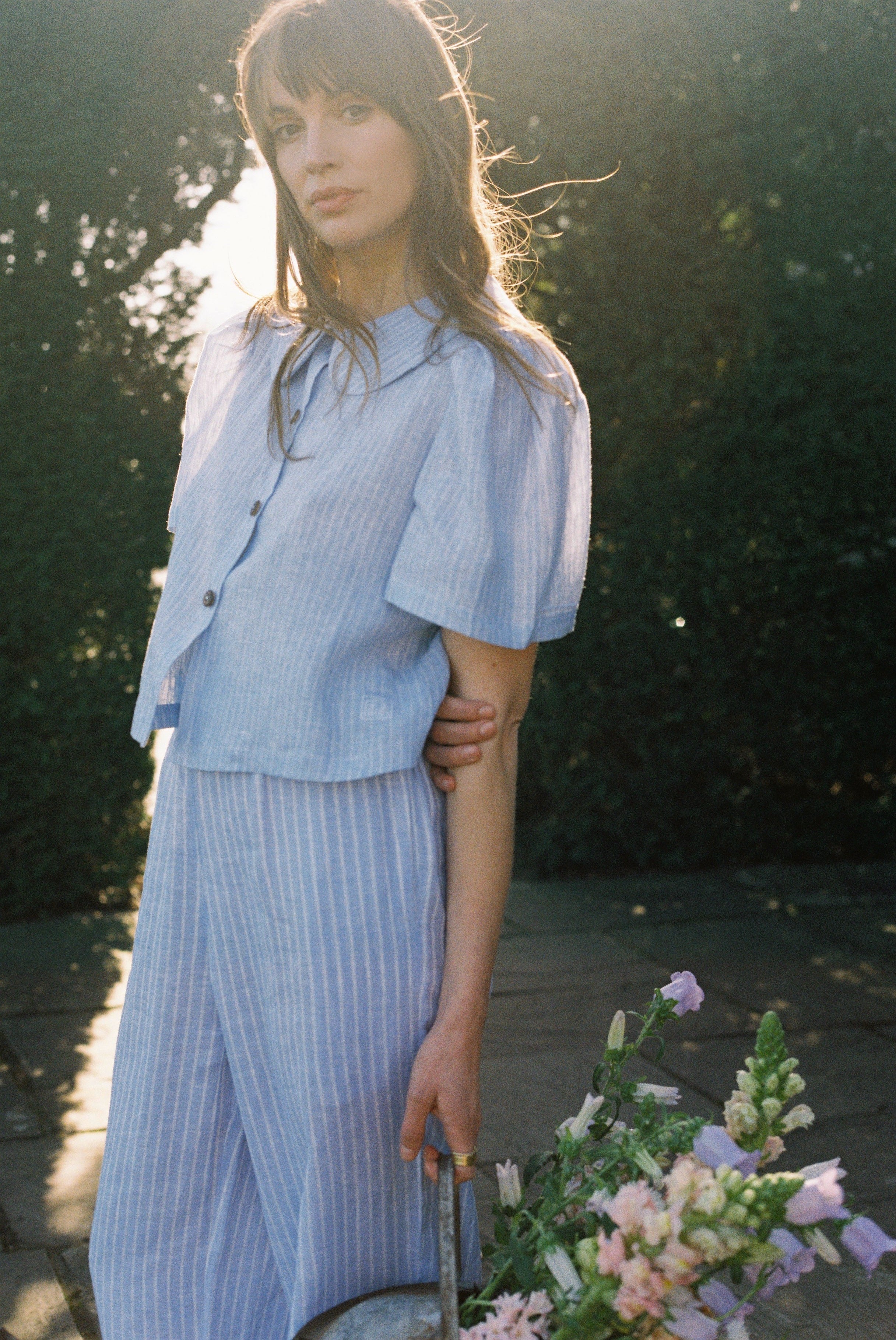 Maya Linen Trousers - Baby Blue Stripe