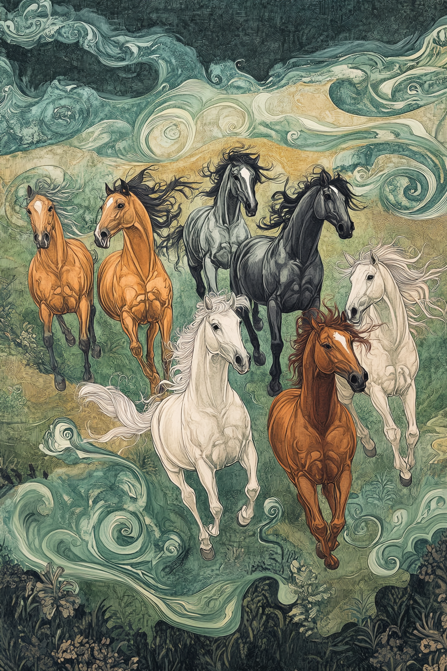 Lucky Running 7 Horses Blanket
