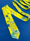 Vibrant yellow and pale blue ‘Luciferin’ floral silk tie
