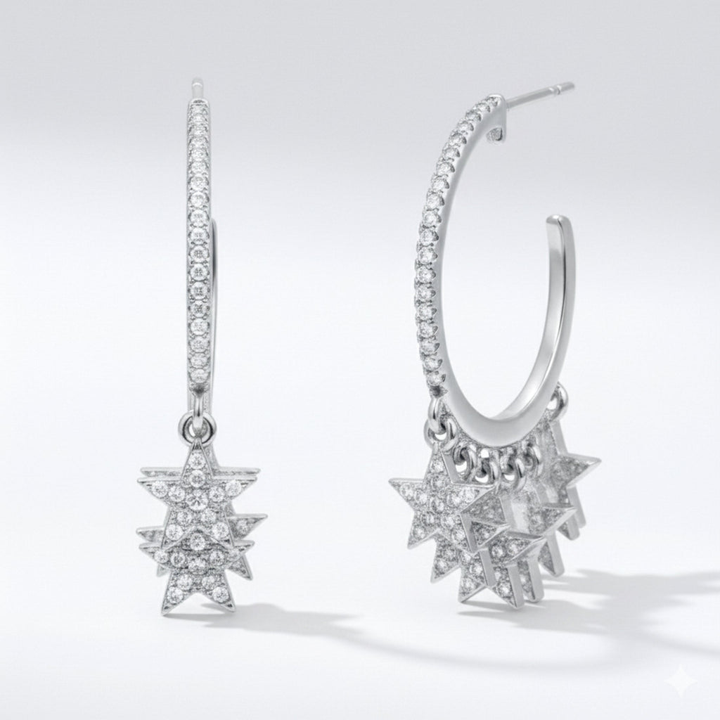 Lyra Star Hoop Earrings | 925 Sterling Silver