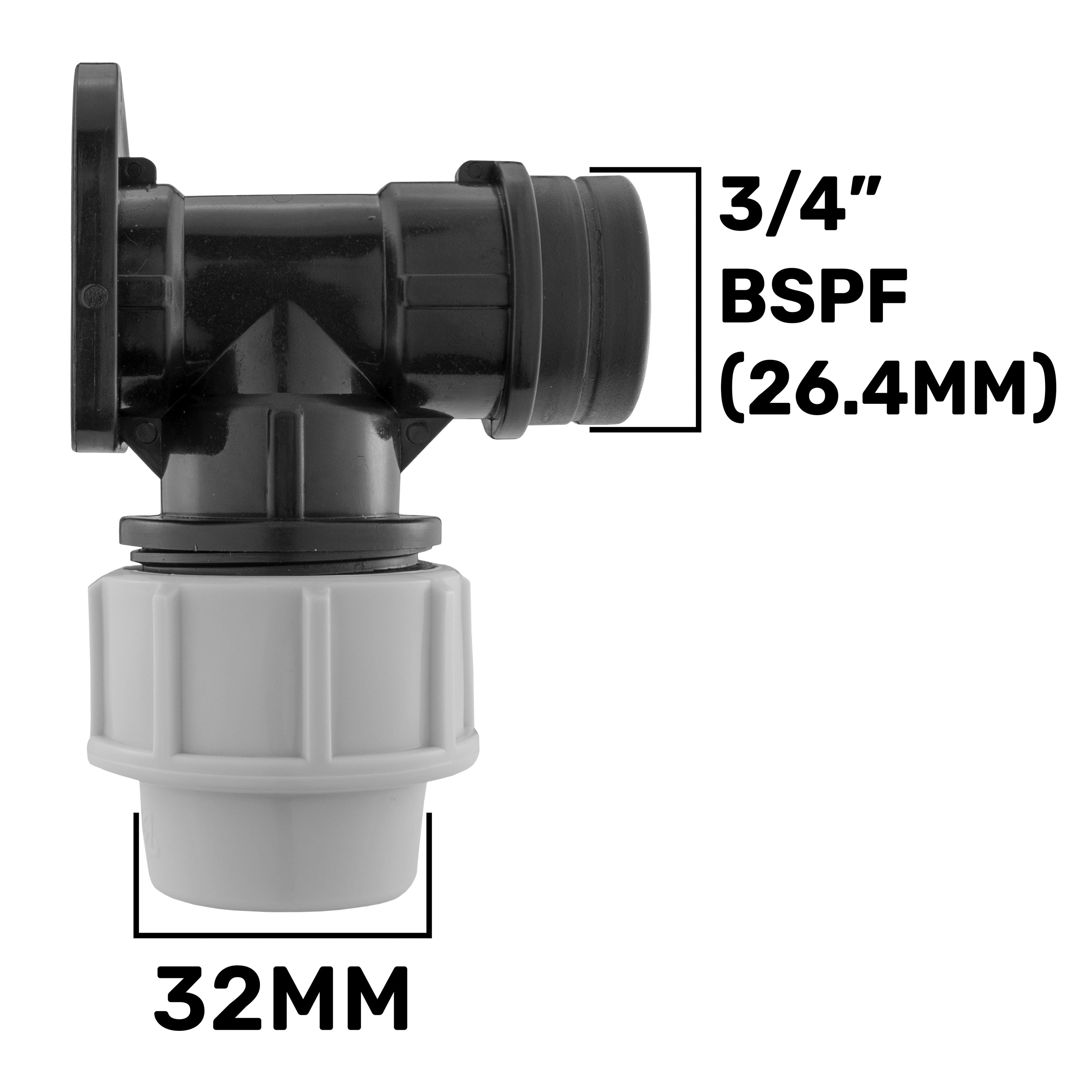 Wall Flange Kit 32mm MDPE + Lever Valve + ¾” BSP Geka